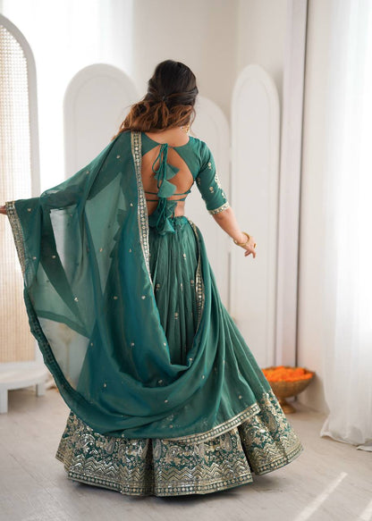 Arti Chauhan Wear Green Color Sequence Embroidered Lehenga With Choli