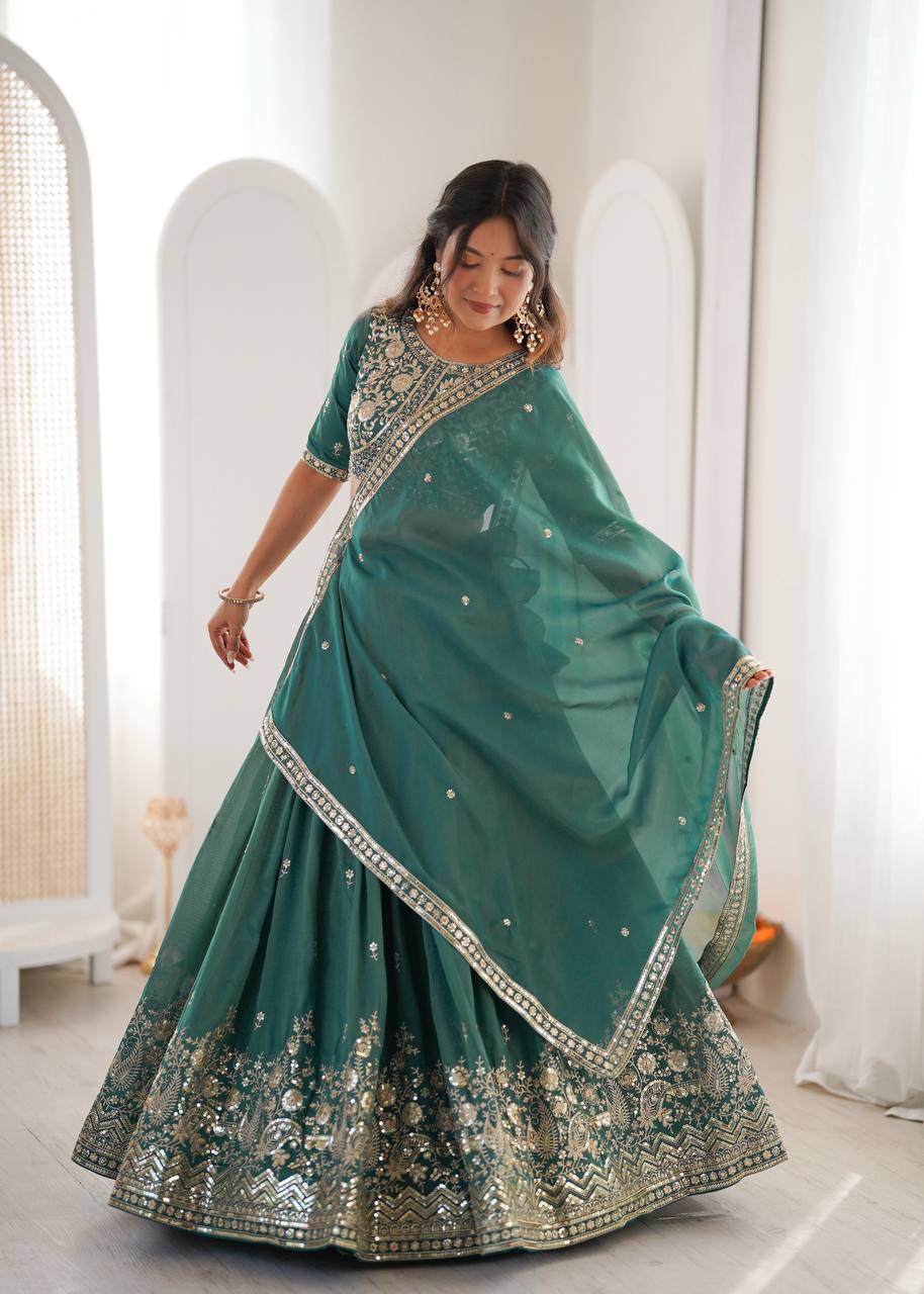 Arti Chauhan Wear Green Color Sequence Embroidered Lehenga With Choli