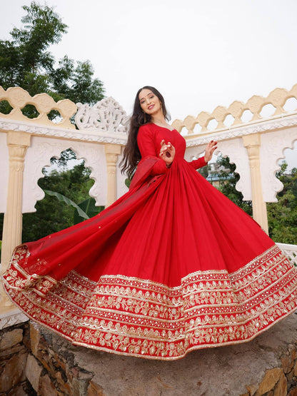 Designer Red Color Georgette Anarkali Gown Set