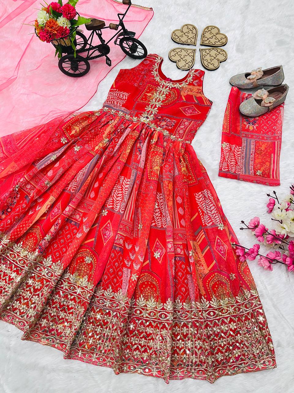 Designer Orange Color Heavy Fox Georgette Embroidered Siqunce Work Gown