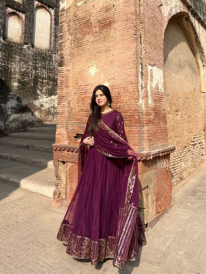Graceful Maroon Color Sequence Gown With Dupatta