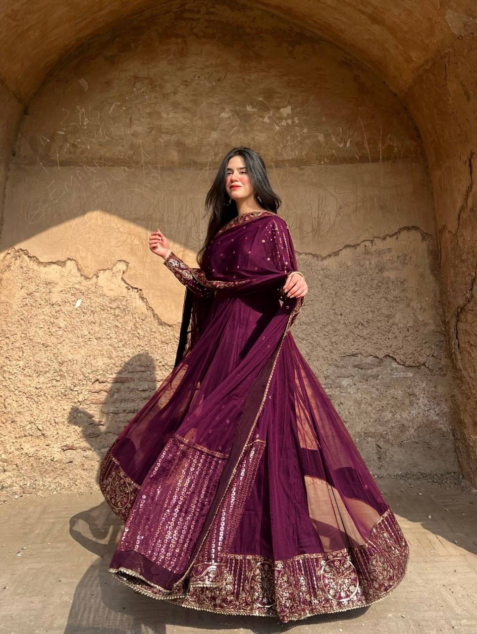 Graceful Maroon Color Sequence Gown With Dupatta