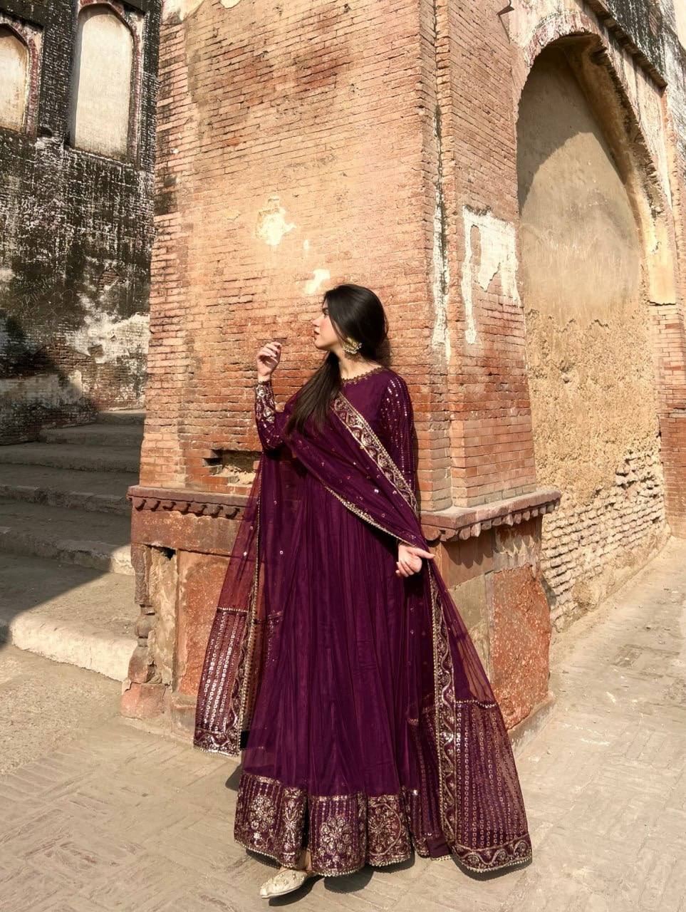Graceful Maroon Color Sequence Gown With Dupatta