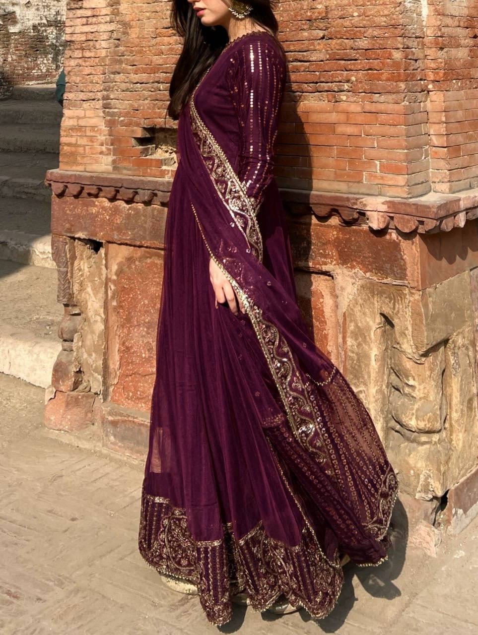 Graceful Maroon Color Sequence Gown With Dupatta