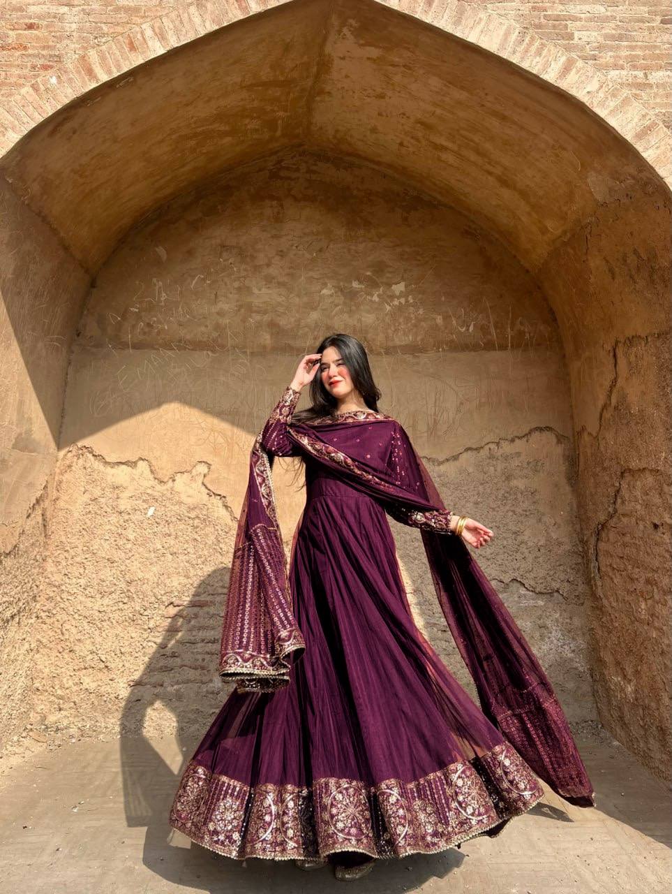 Graceful Maroon Color Sequence Gown With Dupatta