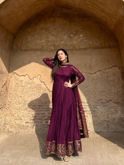 Graceful Maroon Color Sequence Gown With Dupatta