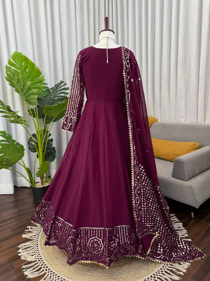 Graceful Maroon Color Sequence Gown With Dupatta