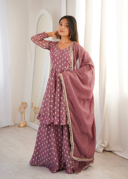 Arti Chuahan Wear Pink Color Heavy Crunchy Silk Sharara Suit With Dupatta
