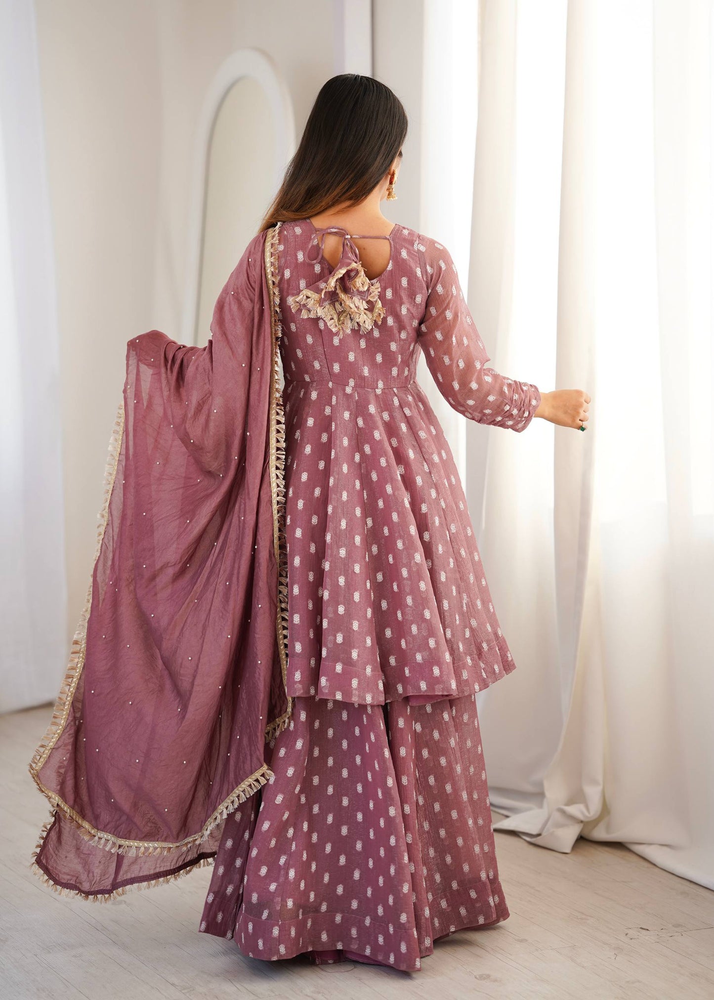 Arti Chuahan Wear Pink Color Heavy Crunchy Silk Sharara Suit With Dupatta