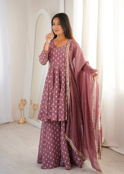 Arti Chuahan Wear Pink Color Heavy Crunchy Silk Sharara Suit With Dupatta