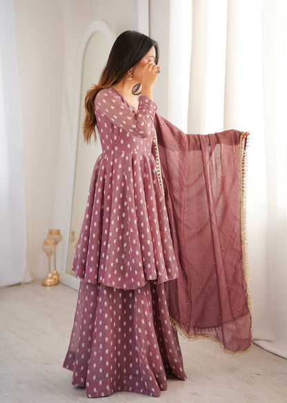 Arti Chuahan Wear Pink Color Heavy Crunchy Silk Sharara Suit With Dupatta