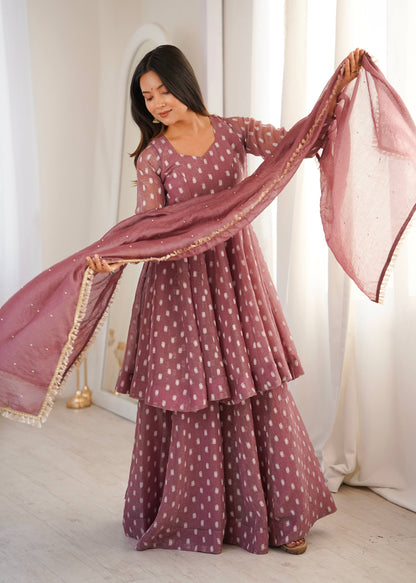 Arti Chuahan Wear Pink Color Heavy Crunchy Silk Sharara Suit With Dupatta