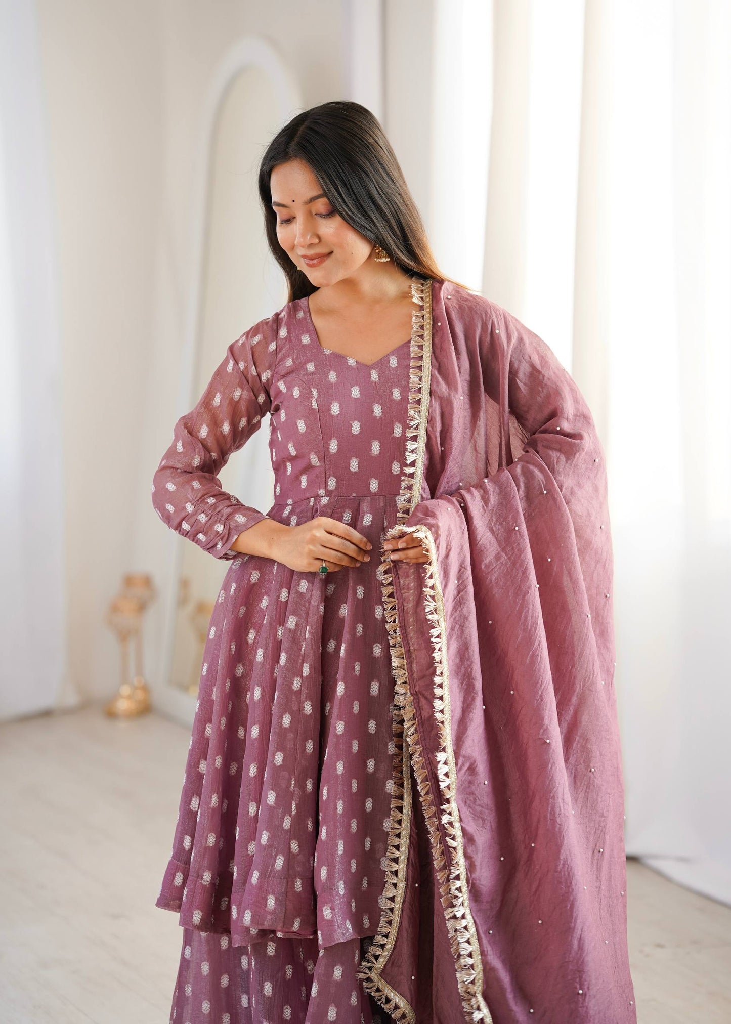 Arti Chuahan Wear Pink Color Heavy Crunchy Silk Sharara Suit With Dupatta