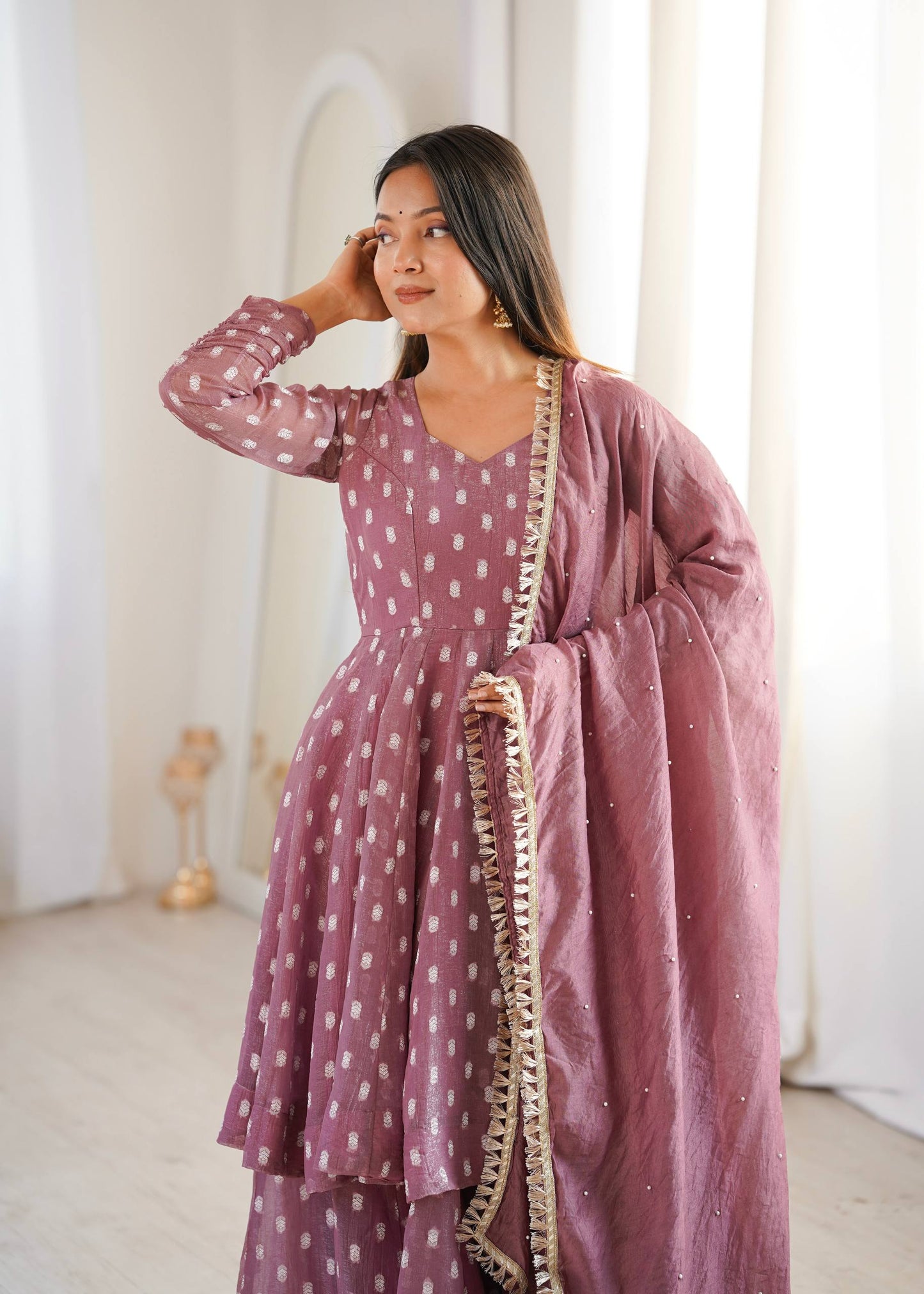 Arti Chuahan Wear Pink Color Heavy Crunchy Silk Sharara Suit With Dupatta