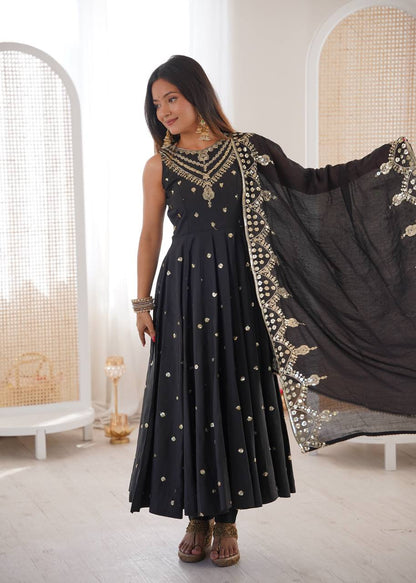 Wedding Wear Grey Color Sequence Embroidered Anarkali Suit With Dupatta
