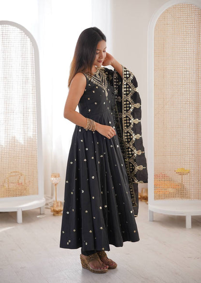 Wedding Wear Grey Color Sequence Embroidered Anarkali Suit With Dupatta