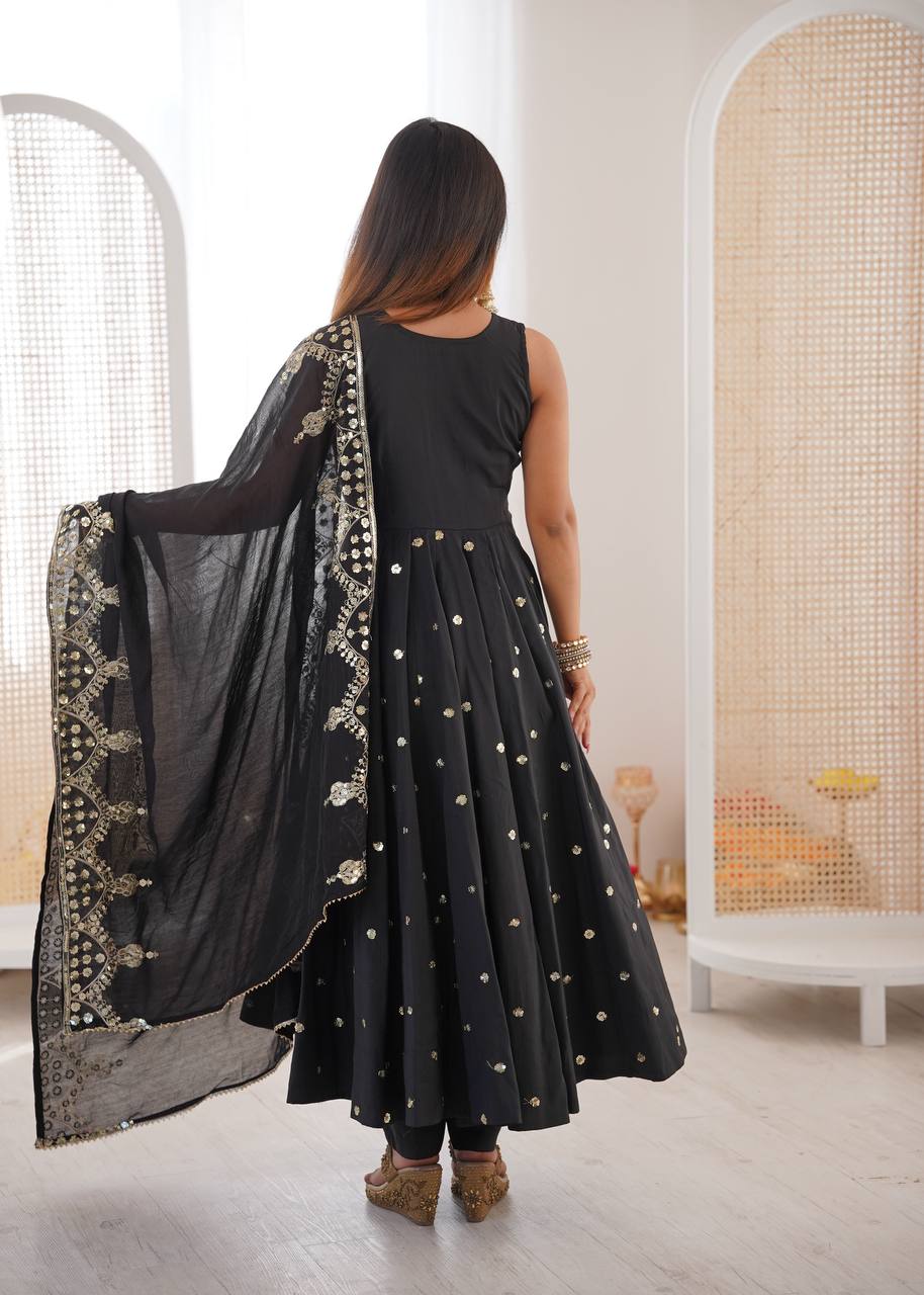 Wedding Wear Grey Color Sequence Embroidered Anarkali Suit With Dupatta