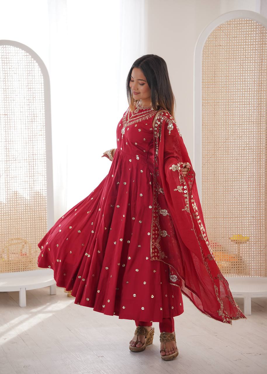 Party Wear Red Color Sequence Embroidered Anarkali Suit With Dupatta