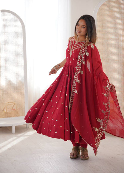Party Wear Red Color Sequence Embroidered Anarkali Suit With Dupatta