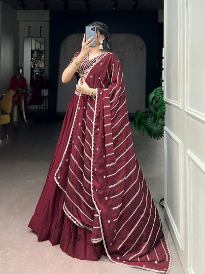 Wedding Wear Maroon Color Embroidered Lehenga With Dupatta