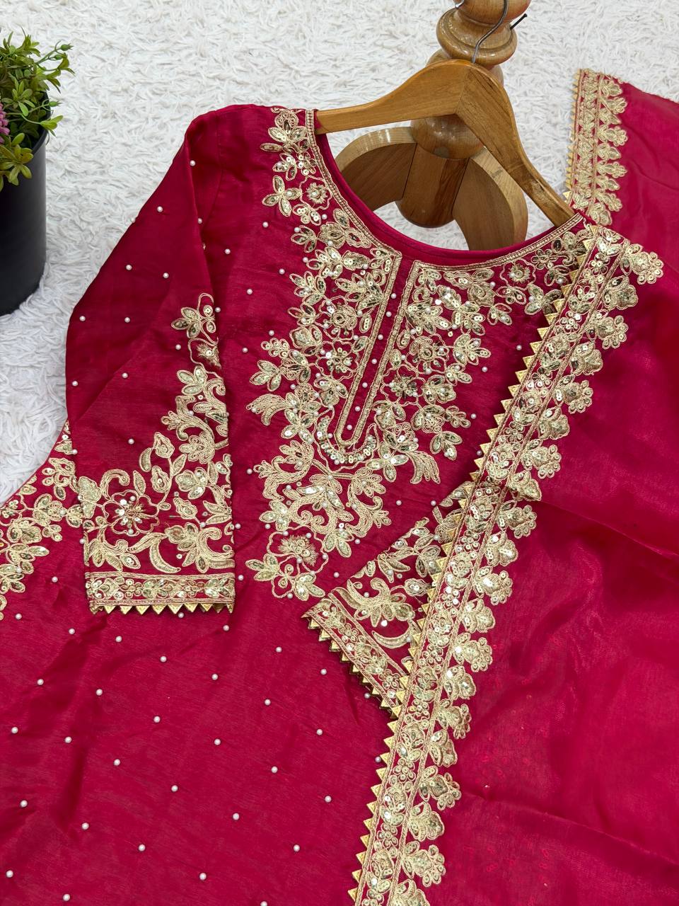 Elegant Pink Color Sequence Embroidered Palazzo Suit With Dupatta