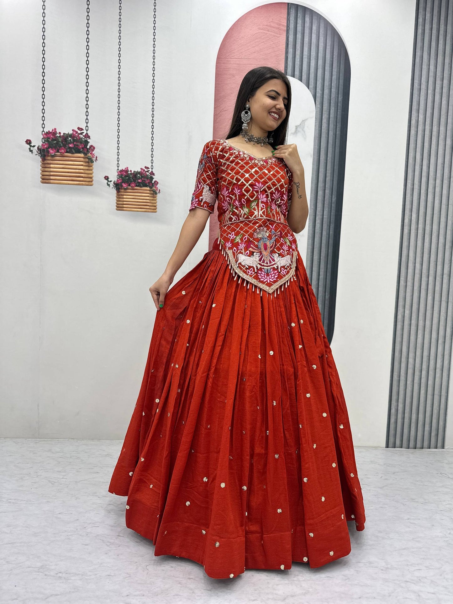 Fantastic Orange Color Sequence Embroidered Lehenga Choli