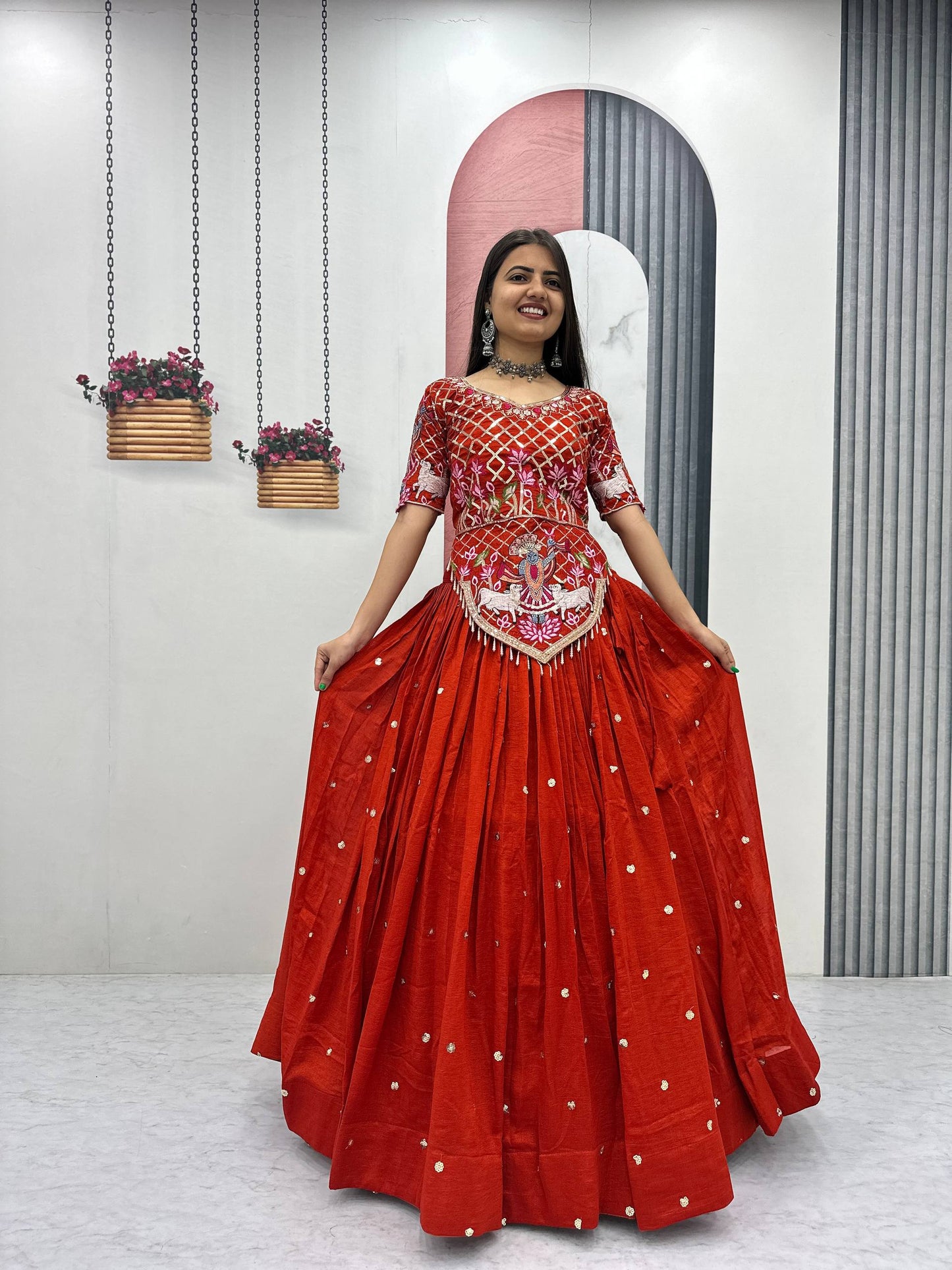 Fantastic Orange Color Sequence Embroidered Lehenga Choli