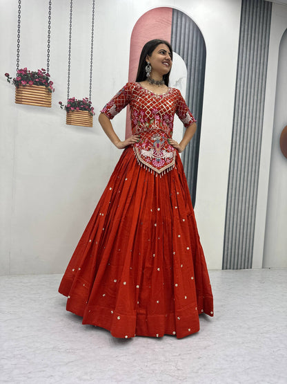 Fantastic Orange Color Sequence Embroidered Lehenga Choli