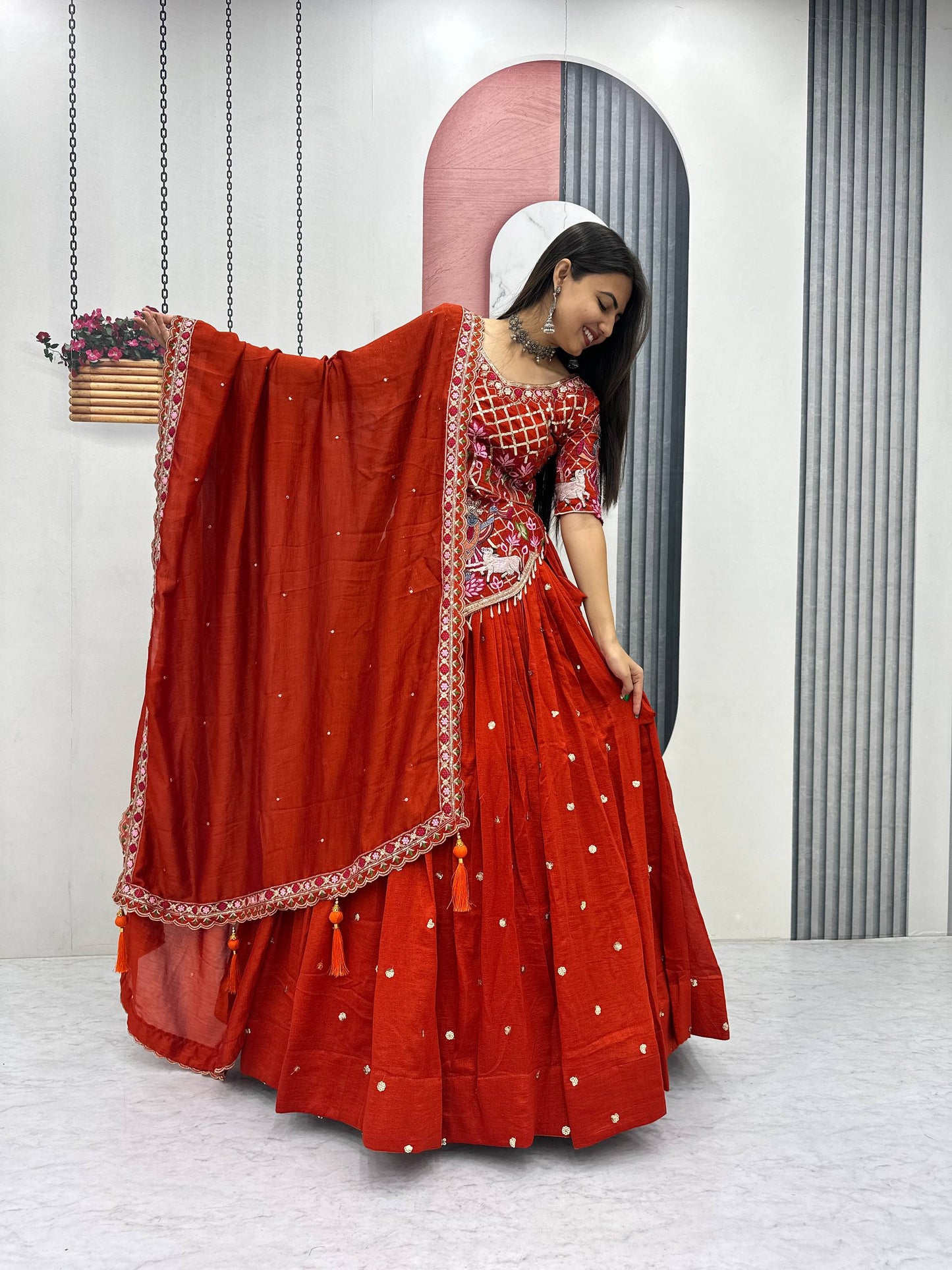 Fantastic Orange Color Sequence Embroidered Lehenga Choli