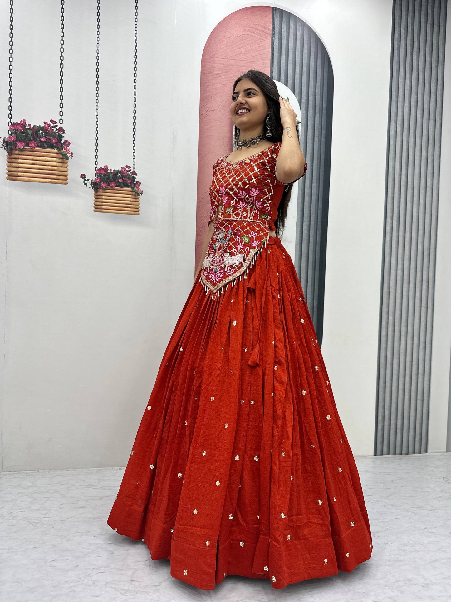 Fantastic Orange Color Sequence Embroidered Lehenga Choli