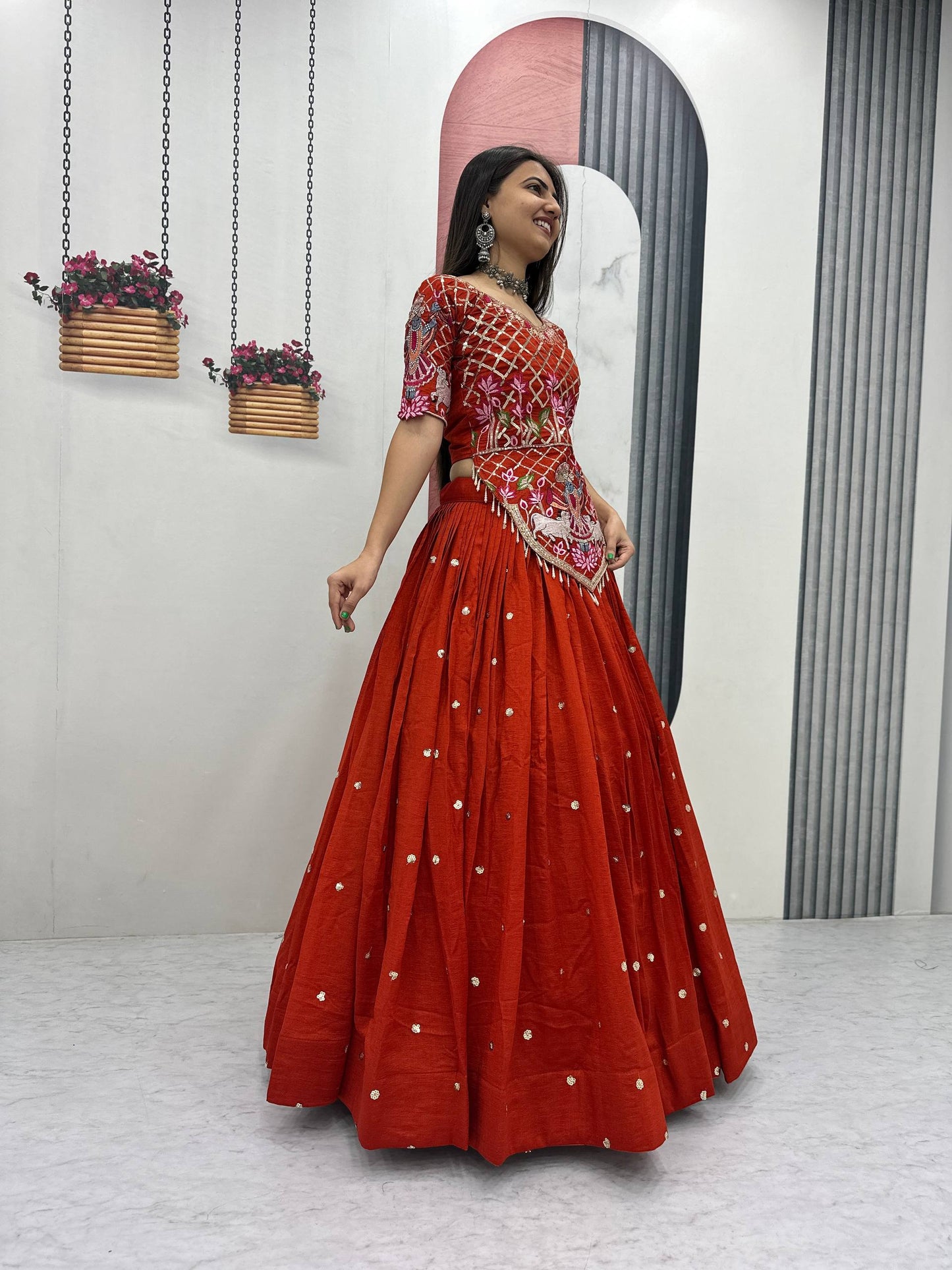 Fantastic Orange Color Sequence Embroidered Lehenga Choli