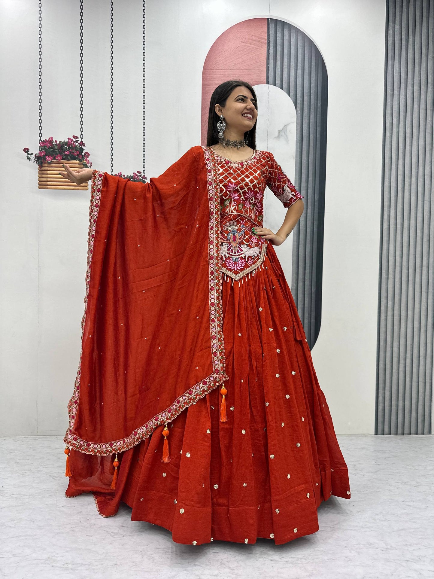 Fantastic Orange Color Sequence Embroidered Lehenga Choli