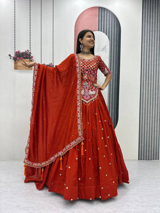 Fantastic Orange Color Sequence Embroidered Lehenga Choli