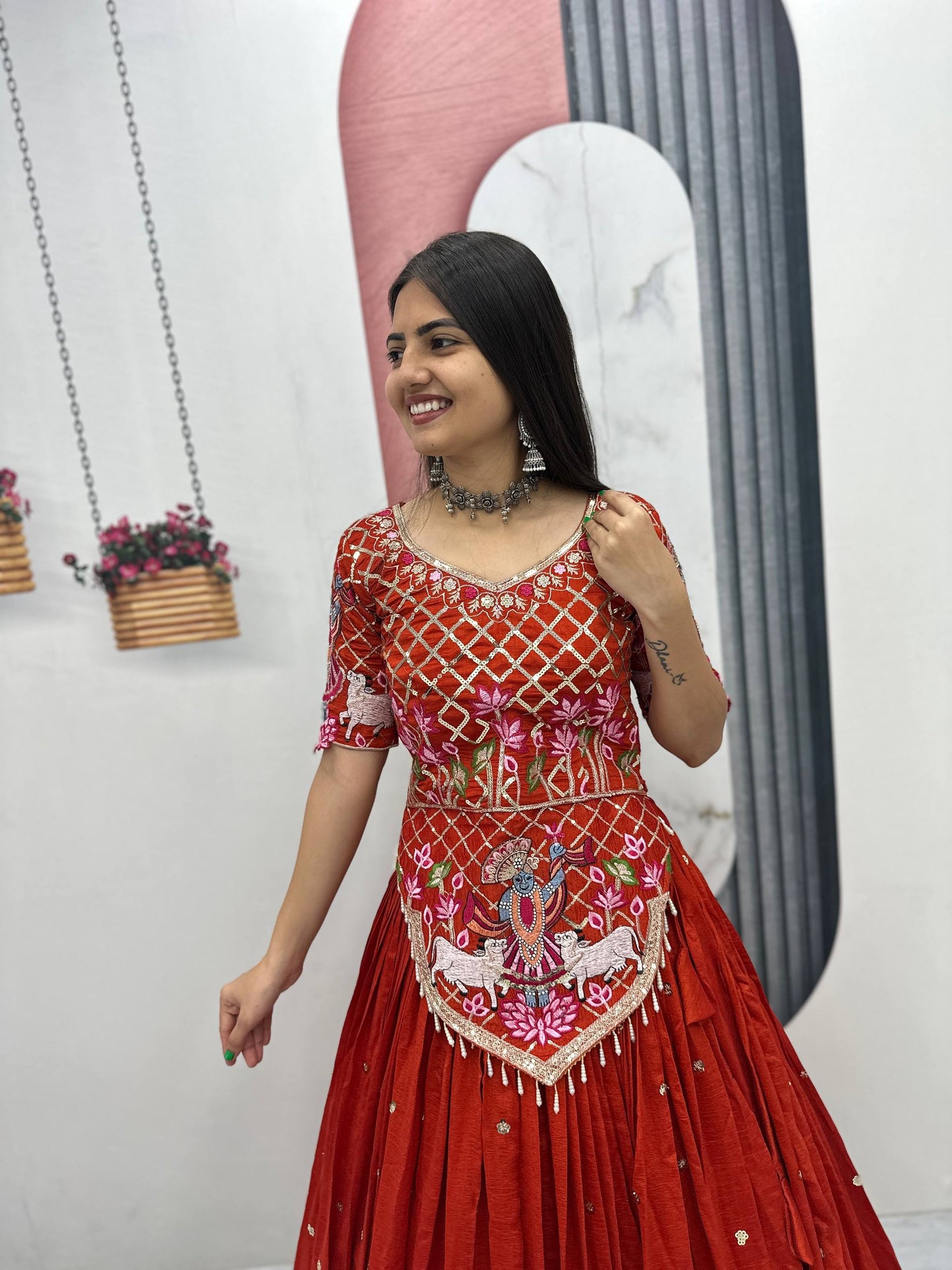 Fantastic Orange Color Sequence Embroidered Lehenga Choli