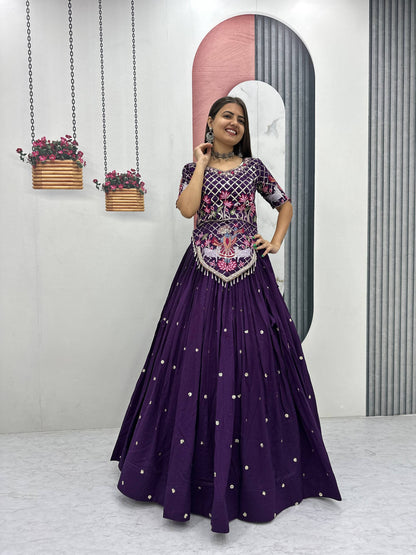 Casual Wear Purple Color Sequence Embroidered Lehenga Choli