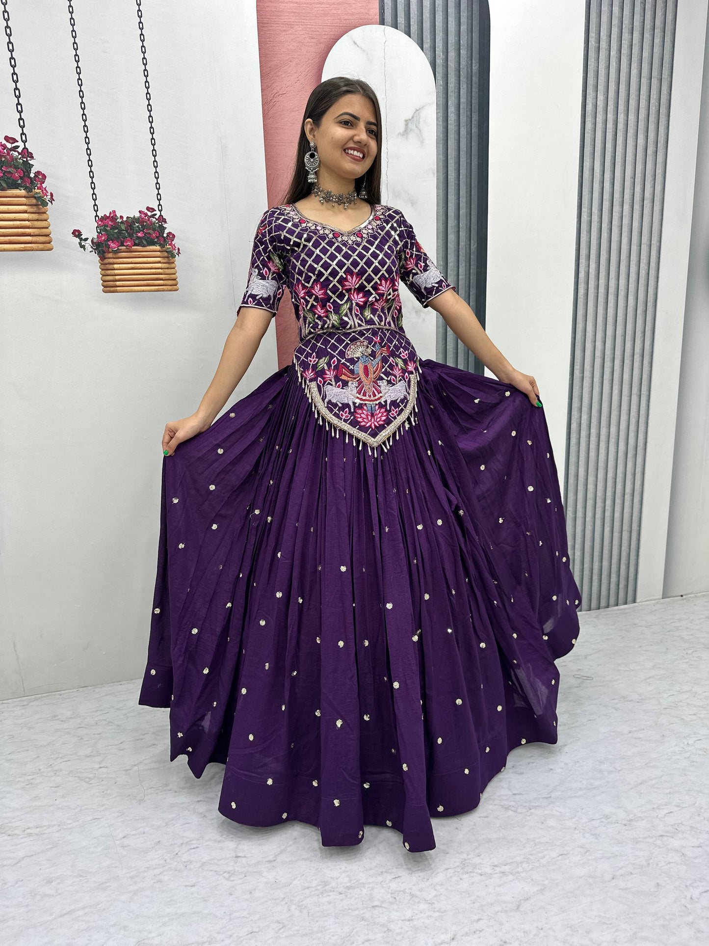 Casual Wear Purple Color Sequence Embroidered Lehenga Choli
