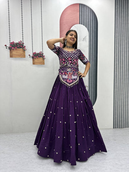 Casual Wear Purple Color Sequence Embroidered Lehenga Choli