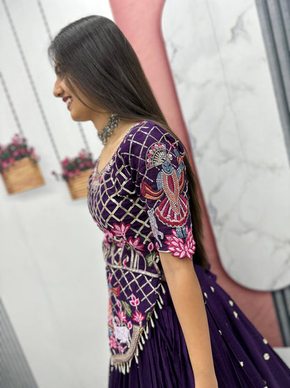 Casual Wear Purple Color Sequence Embroidered Lehenga Choli