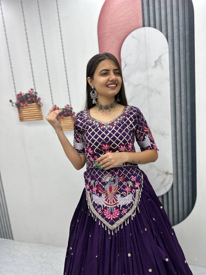 Casual Wear Purple Color Sequence Embroidered Lehenga Choli
