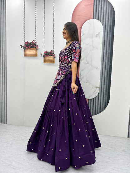 Casual Wear Purple Color Sequence Embroidered Lehenga Choli