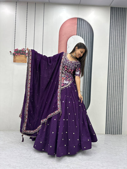 Casual Wear Purple Color Sequence Embroidered Lehenga Choli