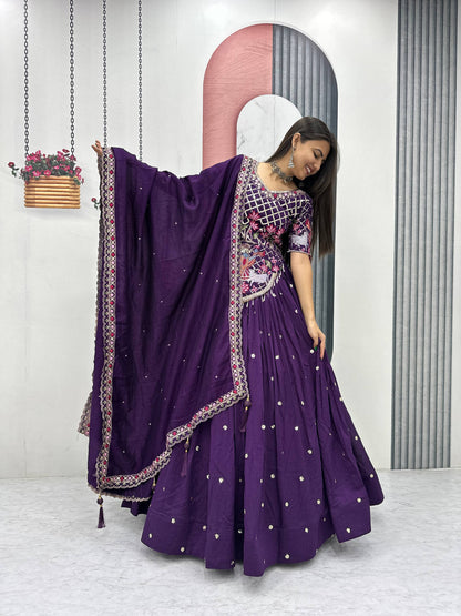 Casual Wear Purple Color Sequence Embroidered Lehenga Choli