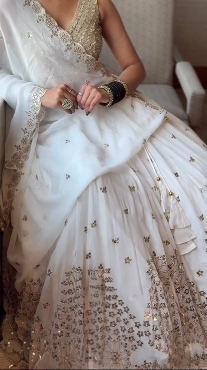 Innovative White Color Sequence Embroidered Lehenga With Dupatta