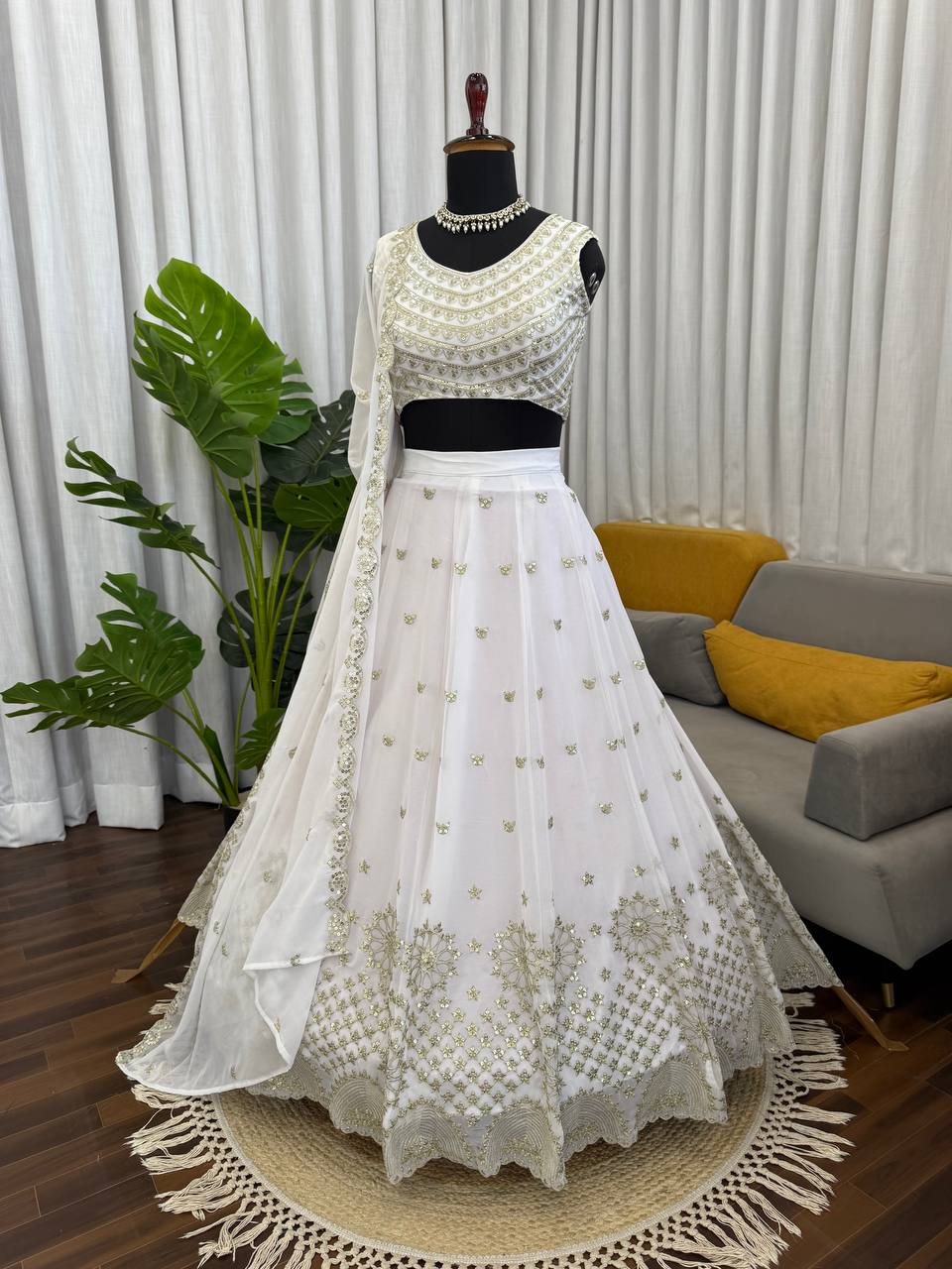 Innovative White Color Sequence Embroidered Lehenga With Dupatta