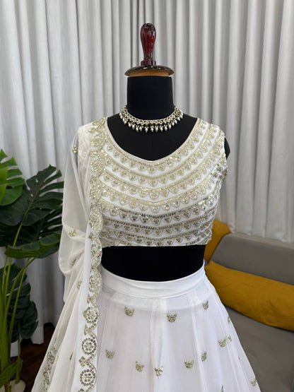 Innovative White Color Sequence Embroidered Lehenga With Dupatta