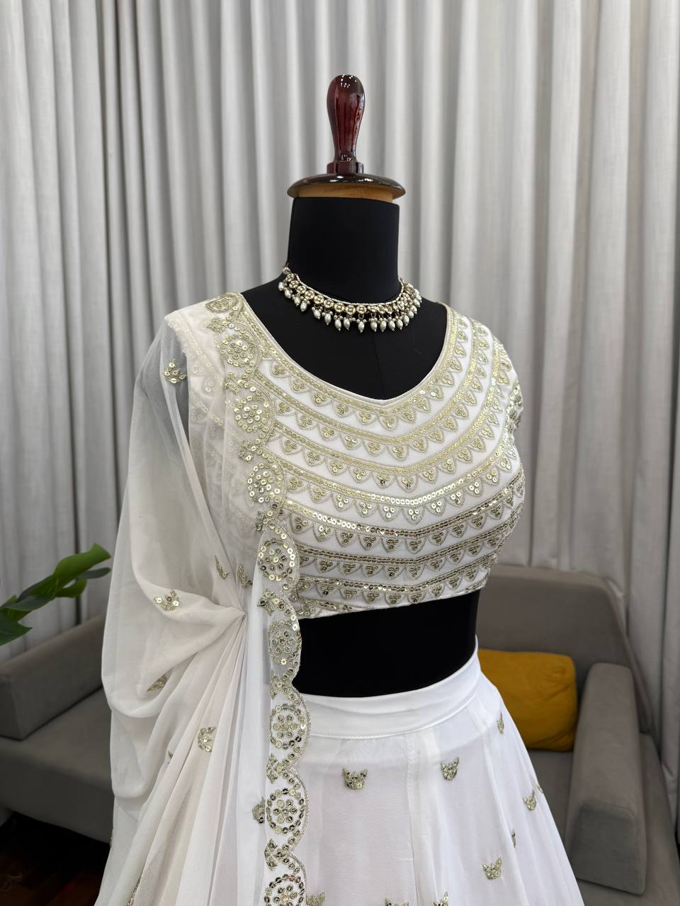 Innovative White Color Sequence Embroidered Lehenga With Dupatta