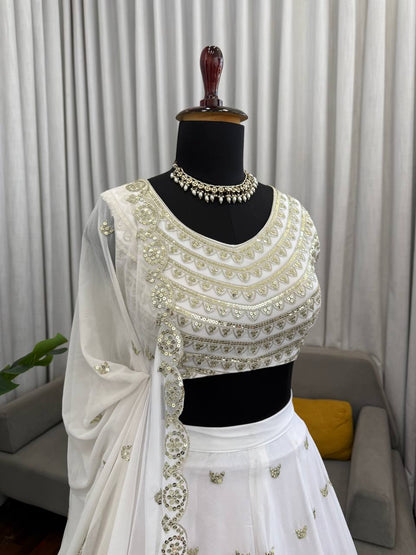 Innovative White Color Sequence Embroidered Lehenga With Dupatta
