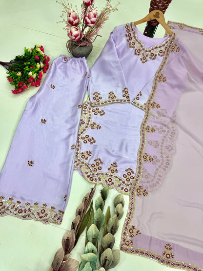 Trendy Purple Color Sequence Embroidered Palazoo Suit With Dupatta