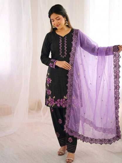 Marriage Special Purple Color Sequence Embroidered Farshi Suit With Dupatta