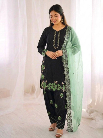 Sangeet Wear Green Color Sequence Embroidered Farshi Suit With Dupatta